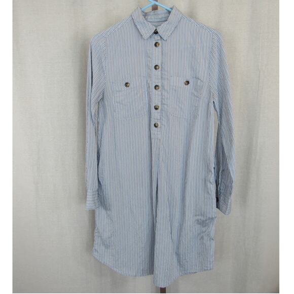 LOFT XS Striped Pocket Shirtdress Blue White Striped Mini Dress *No belt* - Picture 3 of 7